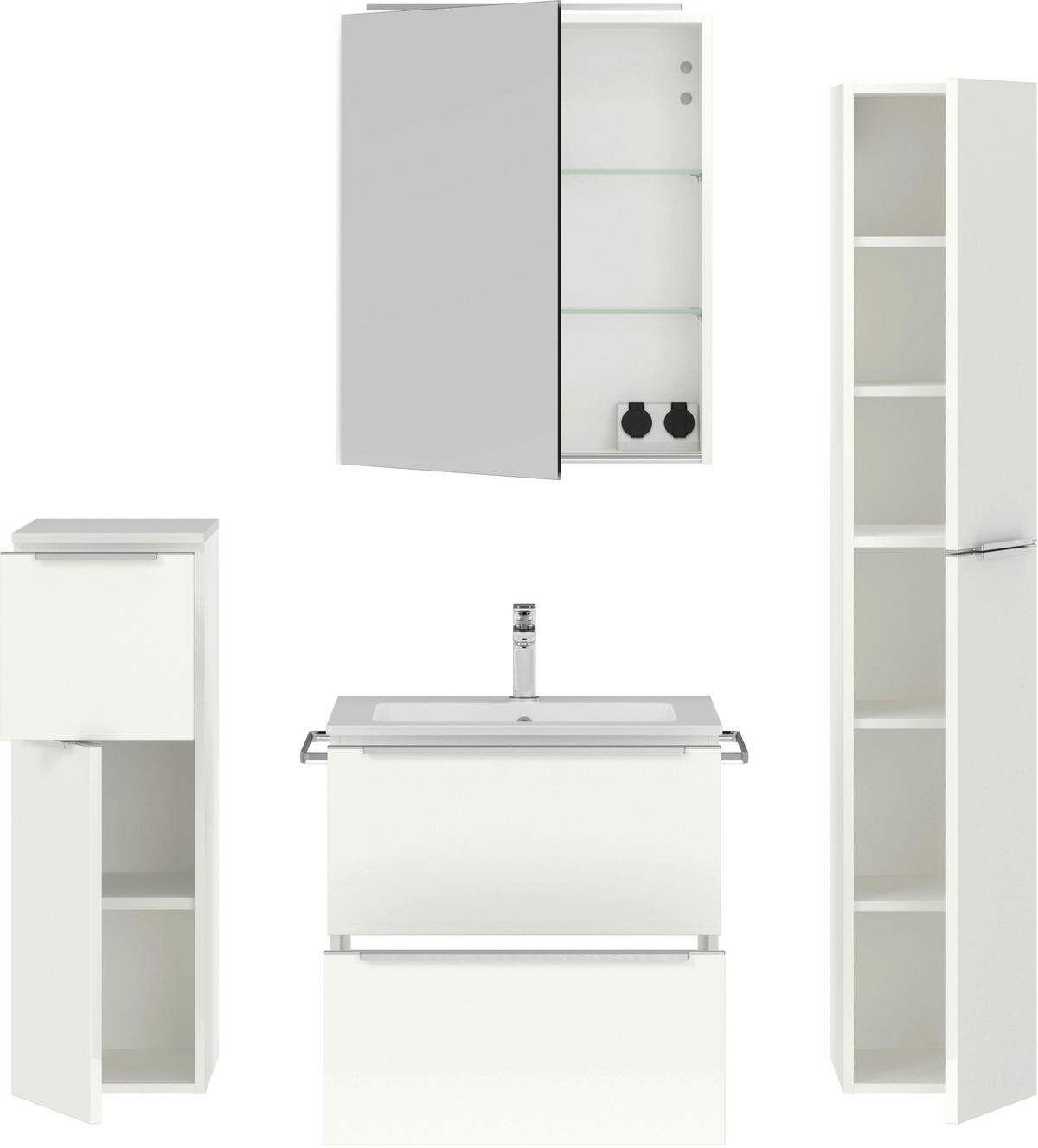BADEZIMMER 5-teilig  in 121 cm  - Edelstahlfarben/Weiß Hochglanz, MODERN, Holzwerkstoff/Stein (121cm) - Nobilia