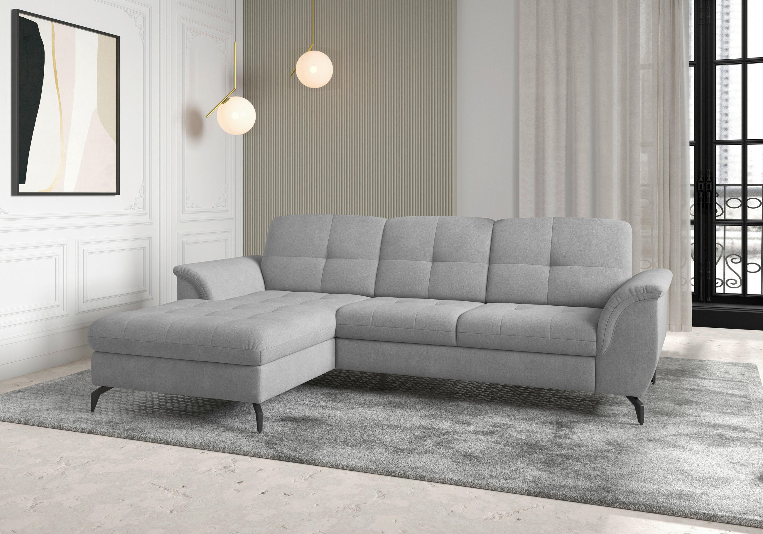 ECKSOFA in Flachgewebe Grau  - Schwarz/Grau, Modern, Textil/Metall (164/262cm) - Sit & More