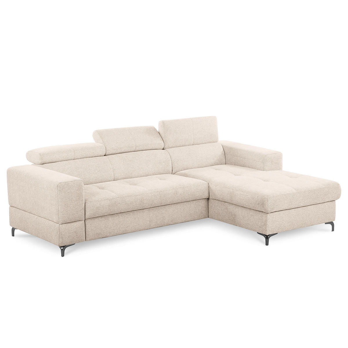 ECKSOFA TORINO Beige Chenille Bettkasten, Kopfteilverstellung  - Beige/Schwarzchrom, Design, Textil/Metall (247/173cm) - Livetastic
