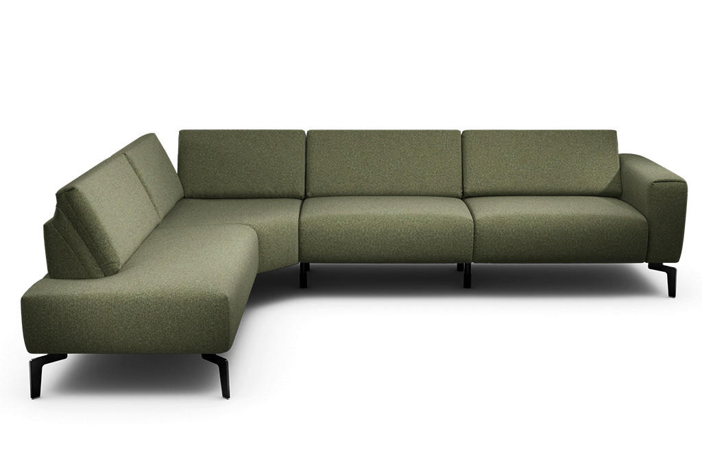 ECKSOFA Cosy Waldgrün Chenille  - Waldgrün/Schwarz, Design, Textil/Metall (213/296cm) - SENSOO