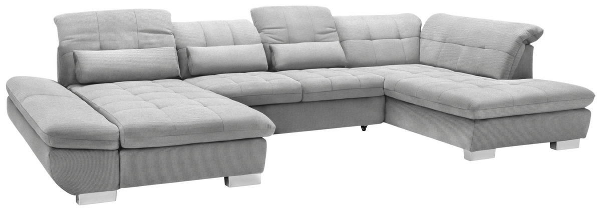 WOHNLANDSCHAFT in Mikrofaser Hellgrau  - Chromfarben/Hellgrau, Design, Kunststoff/Textil (204/350/211cm) - Xora