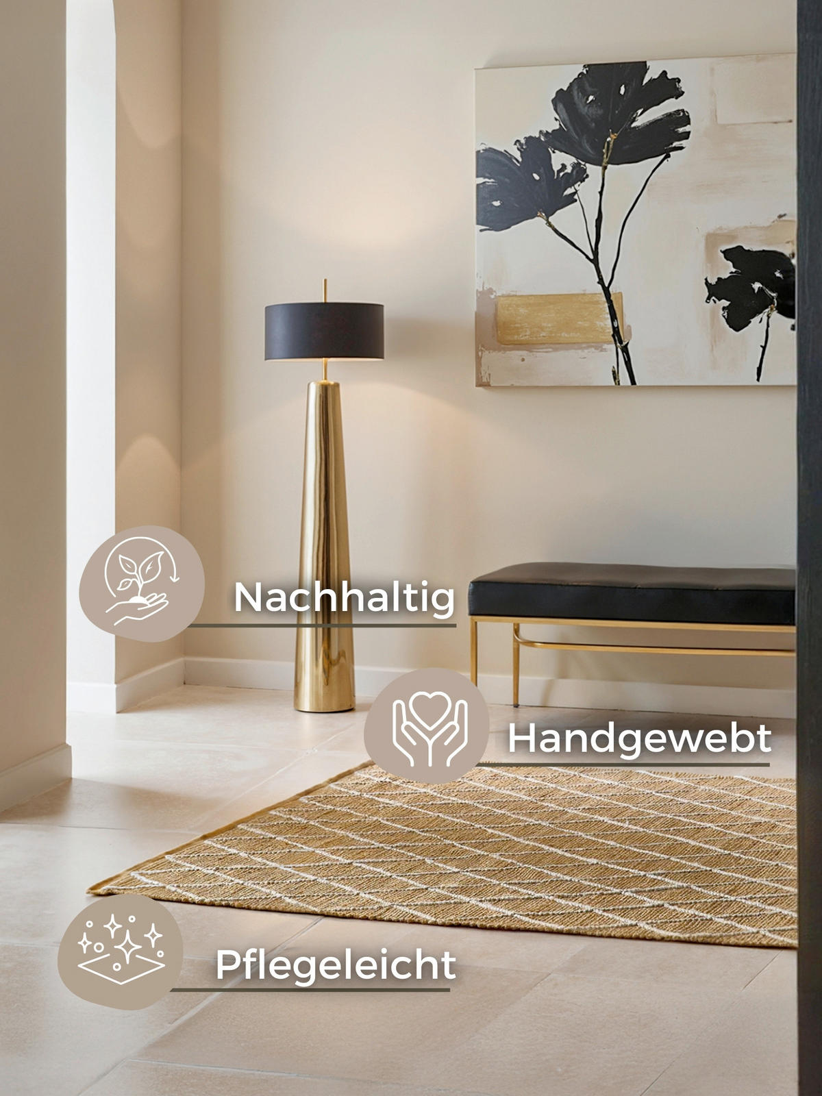 FLACHWEBETEPPICH 200/300 cm Kunu Weiß, Sandfarben rechteckig  - Sandfarben/Weiß, Basics, Textil (200/300cm) - Hanse Home