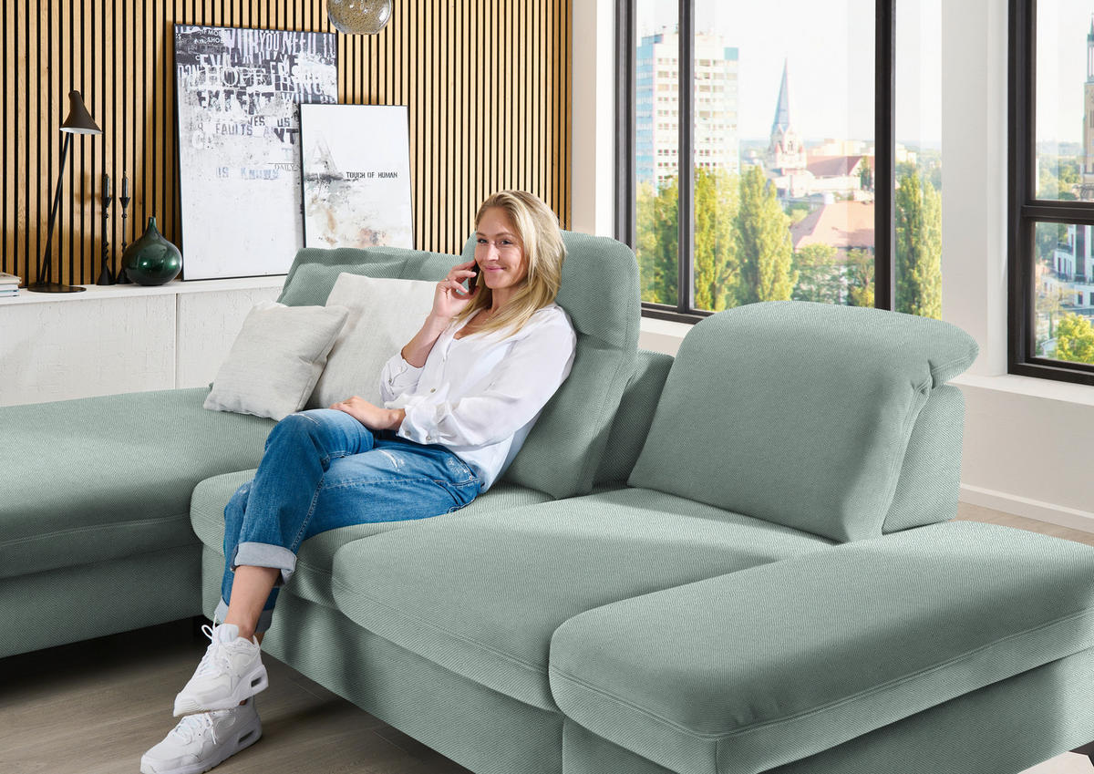 ECKSOFA Chenille Mintgrün  - Schwarz/Mintgrün, Design, Textil/Metall (198/288cm) - Beldomo Style