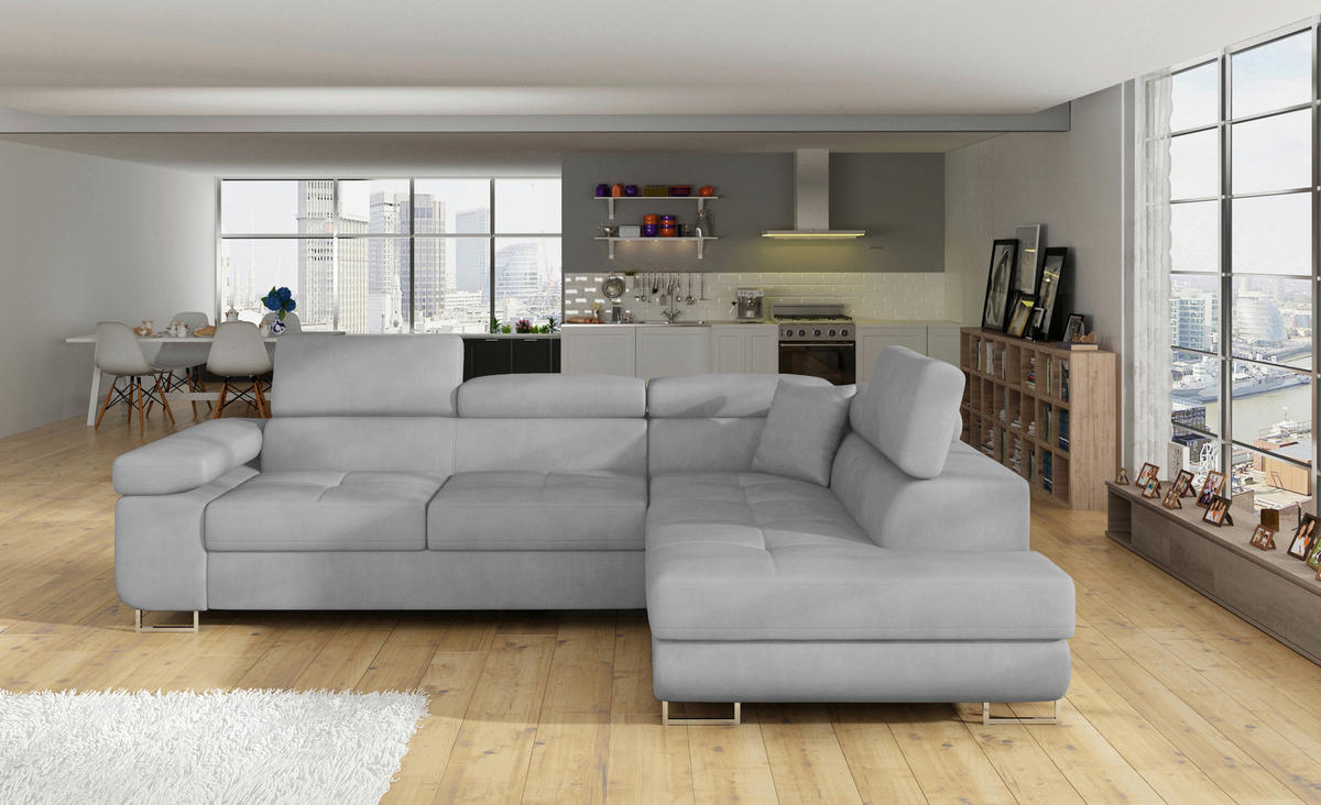 ECKSOFA ANTON in Flachgewebe Grau  272/203 cm  - Silberfarben/Grau, Design, Textil/Metall (272/203cm) - MID.YOU