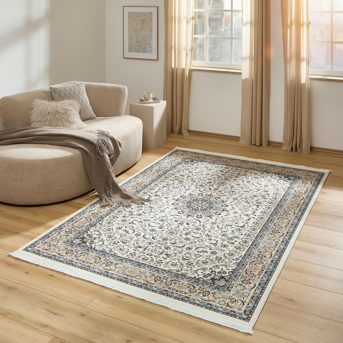 TEPPICH Wohnzimmer 200/290 cm Blau, Beige rechteckig  - Blau/Beige, KONVENTIONELL, Textil (200/290cm) - Novel