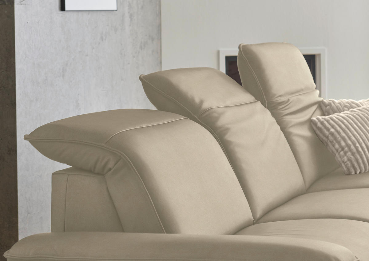 ECKSOFA  Echtleder Sandfarben  - Sandfarben/Schwarz, Design, Leder/Metall (307/169cm) - Beldomo Premium