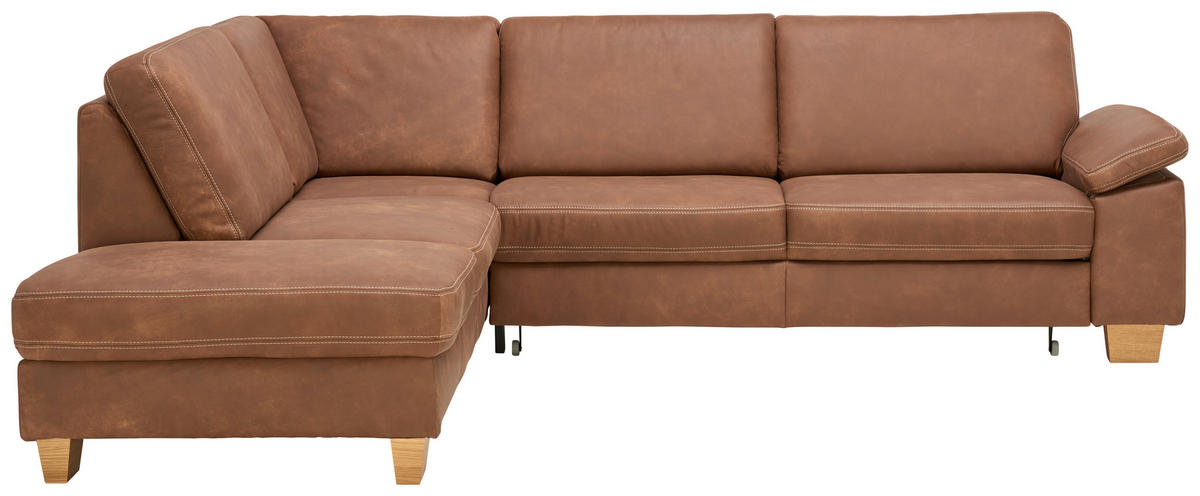 ECKSOFA  in Echtleder Braun  235/274 cm  - Eichefarben/Beige, KONVENTIONELL, Leder/Holzwerkstoff (235/274cm) - Beldomo Premium