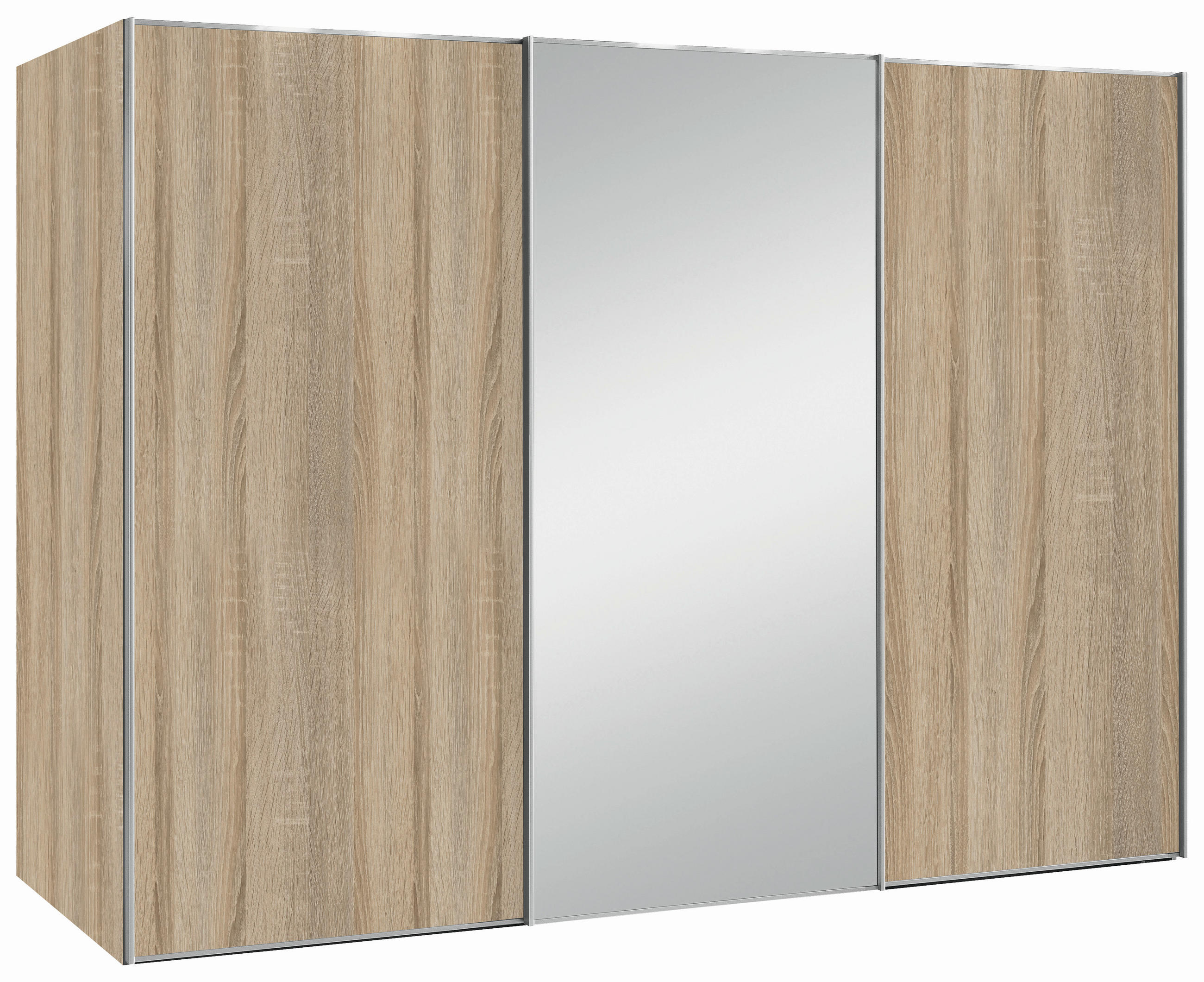 SCHWEBETÜRENSCHRANK 280/222/68 cm 3-türig Sonoma Eiche  - Alufarben/Sonoma Eiche, Design, Glas/Holzwerkstoff (280/222/68cm) - Moderano