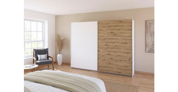 SCHWEBETÜRENSCHRANK  in Weiß, Eiche Artisan  - Alufarben/Weiß, KONVENTIONELL, Holzwerkstoff/Metall (271/210/62cm) - Xora