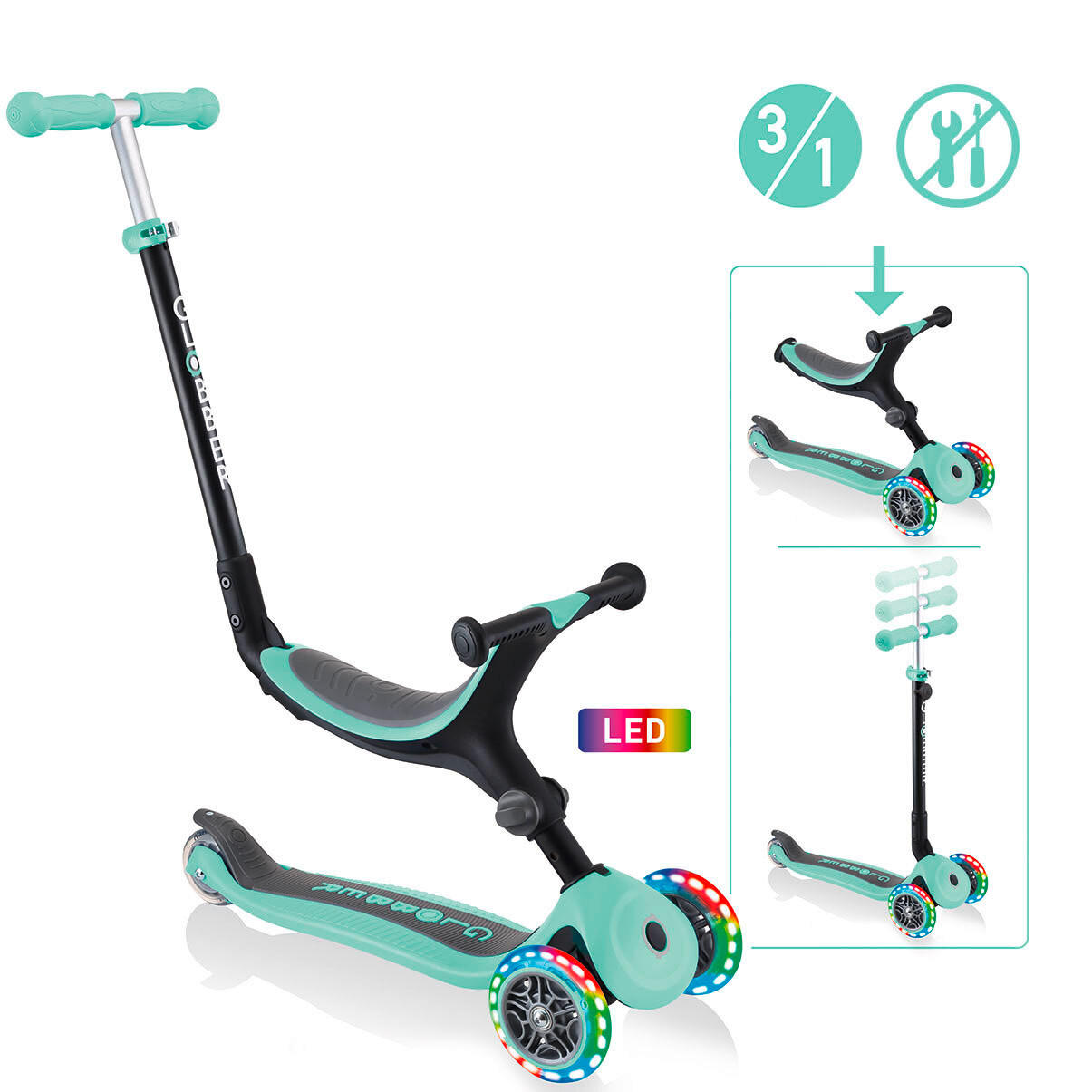 LAUFRAD GO-UP FOLDABLE LIGHT 3IN1  - Mintgrün, LIFESTYLE (57/28/93cm) - GLOBBER