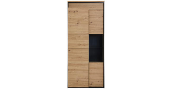 VITRINE in Schwarz, Eiche Artisan - Schwarz/Eiche Artisan, Design, Glas/Holzwerkstoff (89/196/42cm) - Hom`in