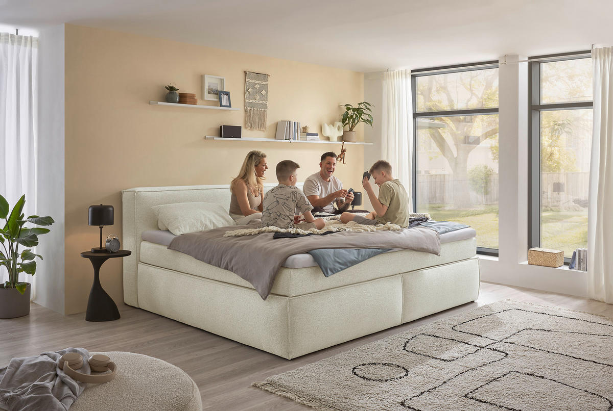 BOXSPRINGBETT 240/200 cm  in Creme  - Creme/Schwarz, LIFESTYLE, Kunststoff/Textil (240/200cm) - Boxxx