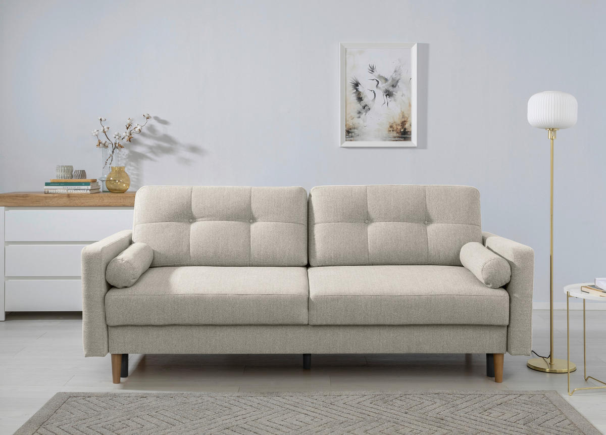 SCHLAFSOFA in Hellgrau  - Buchefarben/Hellgrau, Design, Holz/Textil (222/93/99cm) - MID.YOU