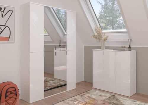 DREHTÜRENSCHRANK in Weiß - Chromfarben/Weiß Hochglanz, MODERN, Glas/Holzwerkstoff (121/193/34cm) - MID.YOU