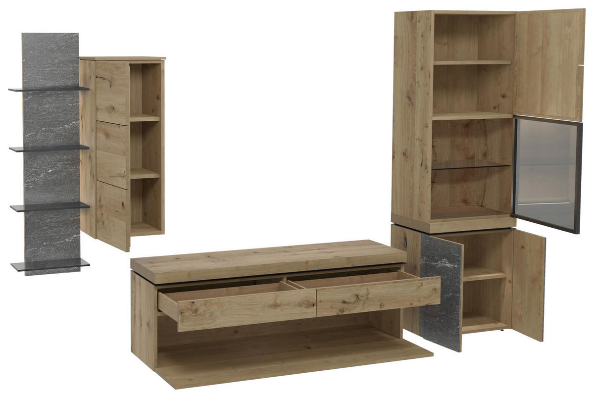 WOHNWAND 4-teilig  in  312/202/43 cm  - Design, Glas/Holz (312/202/43cm) - Voglauer