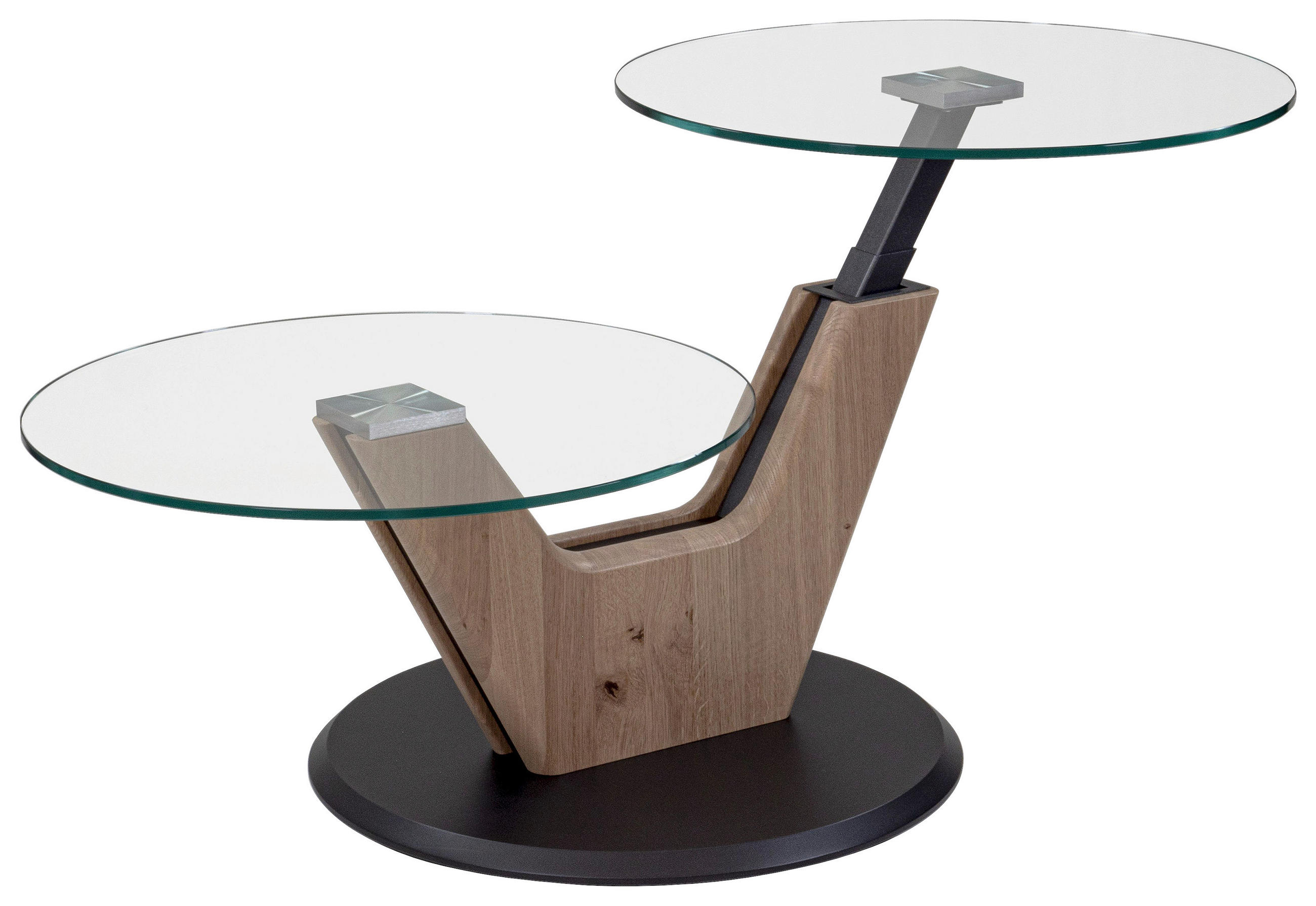 COUCHTISCH Wildeiche massiv ESG, Klarglas 110/60/45-62 cm rund Anthrazit, Wildeiche  - Wildeiche/Anthrazit, Natur, Glas/Holz (110/60/45-62cm) - Venda