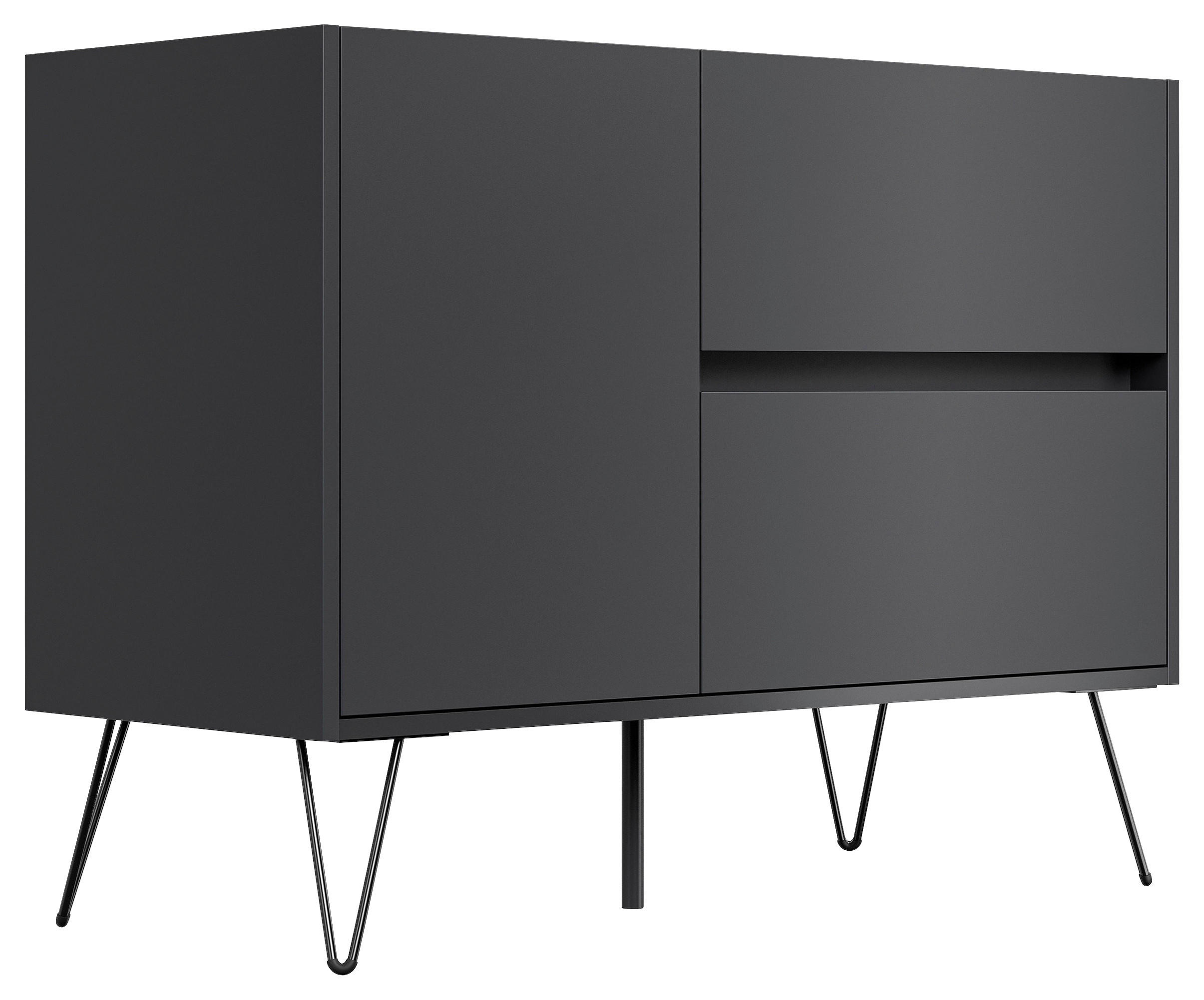 SIDEBOARD Posseik Industrial  in 99/75,8/42 cm  - Graphitfarben/Schwarz, Design, Holzwerkstoff/Metall (99/75,8/42cm) - P & B