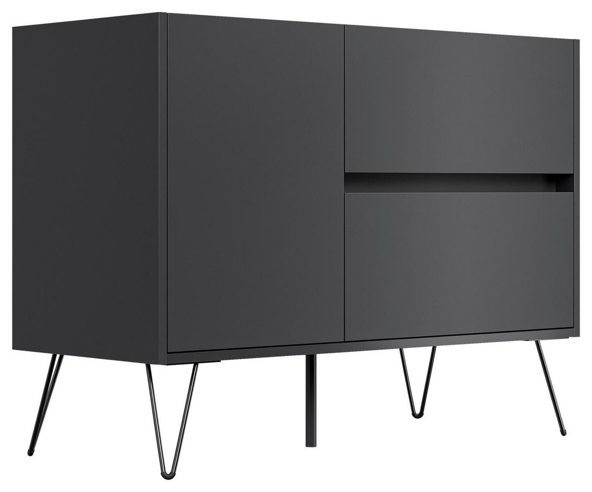 SIDEBOARD Posseik Industrial  in 99/75,8/42 cm  - Graphitfarben/Schwarz, Design, Holzwerkstoff/Metall (99/75,8/42cm) - P & B