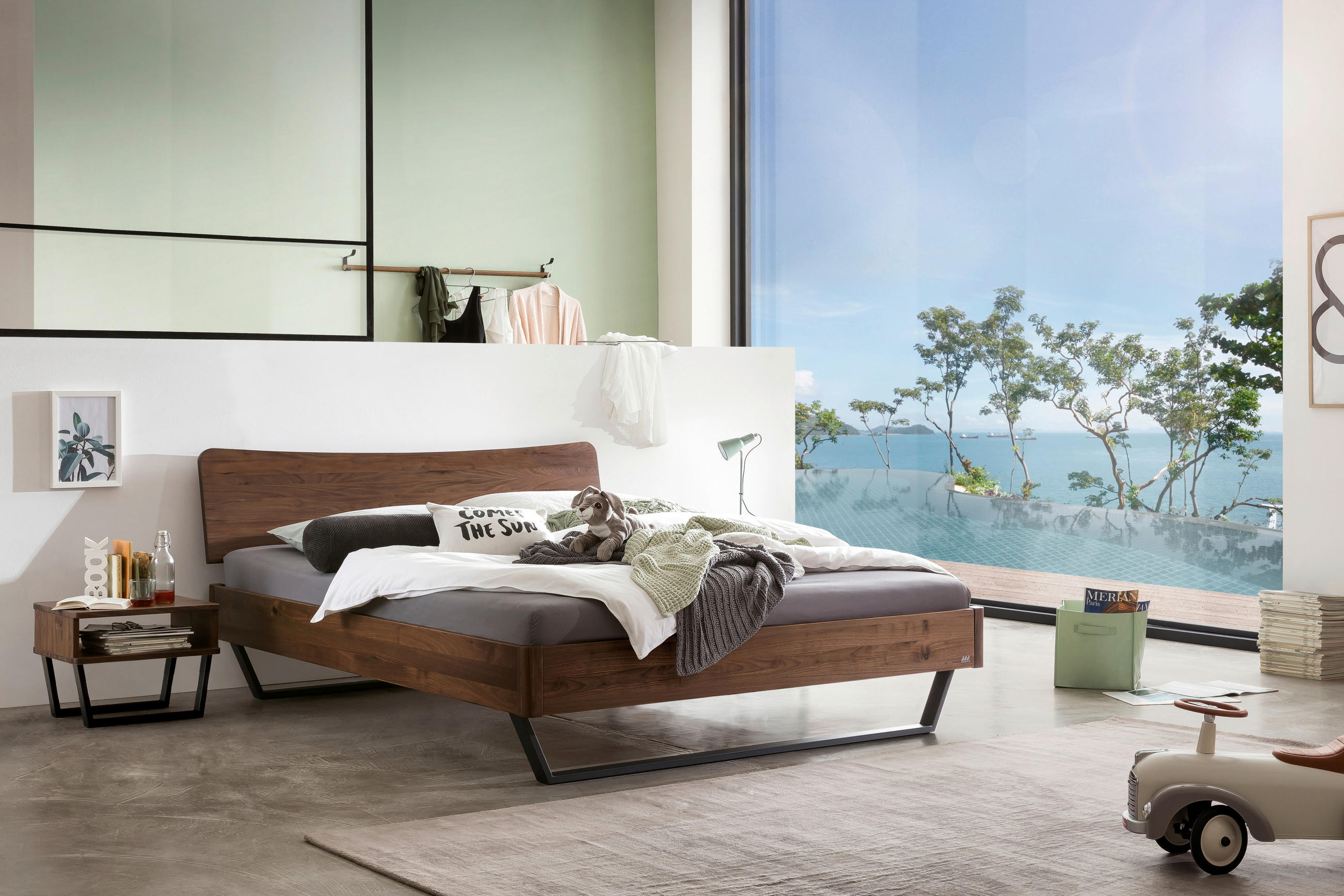 BETT 140/200 cm  in Anthrazit, Nussbaumfarben   - Anthrazit/Nussbaumfarben, Modern, Holz/Metall (140/200cm) - Hasena