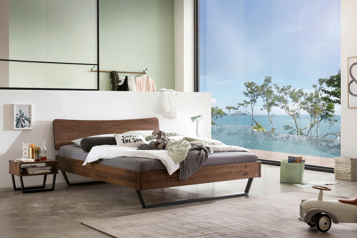BETT 140/200 cm  in Anthrazit, Nussbaumfarben   - Anthrazit/Nussbaumfarben, Modern, Holz/Metall (140/200cm) - Hasena