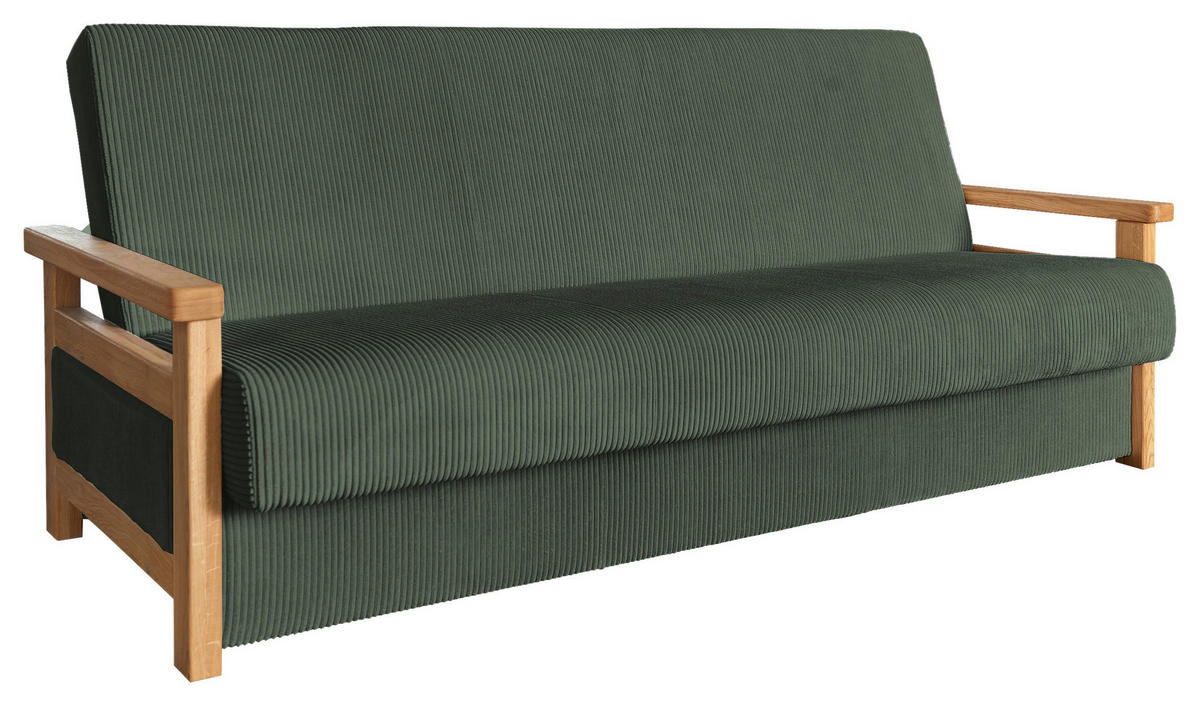 ROZKLÁDACÍ POHOVKA, textil, tmavě zelená - přírodní barvy/tmavě zelená, Design, dřevo/textil (220/90/90cm) - P & B