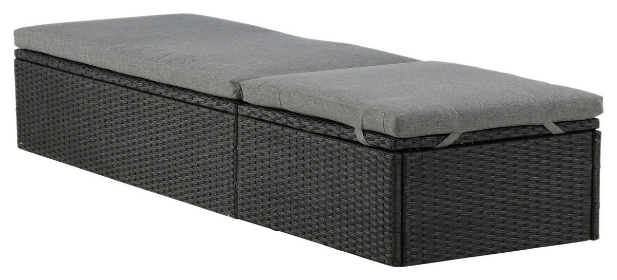 SONNENLIEGE 60.5/37.5/198 cm  - Schwarz/Grau, KONVENTIONELL, Kunststoff/Textil (60.5/37.5/198cm) - Gardenson