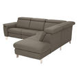 ECKSOFA in Echtleder Graubraun  - Graubraun/Alufarben, Design, Leder/Metall (271/242cm) - Cantus