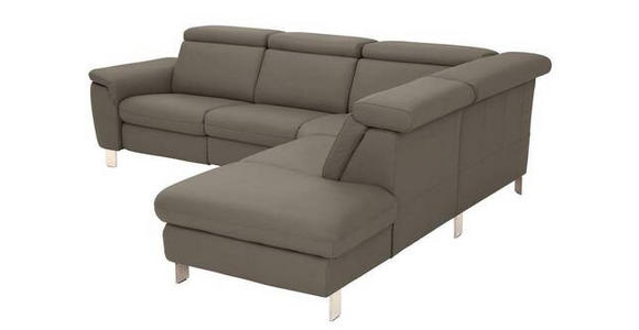 ECKSOFA in Echtleder Graubraun  - Graubraun/Alufarben, Design, Leder/Metall (271/242cm) - Cantus