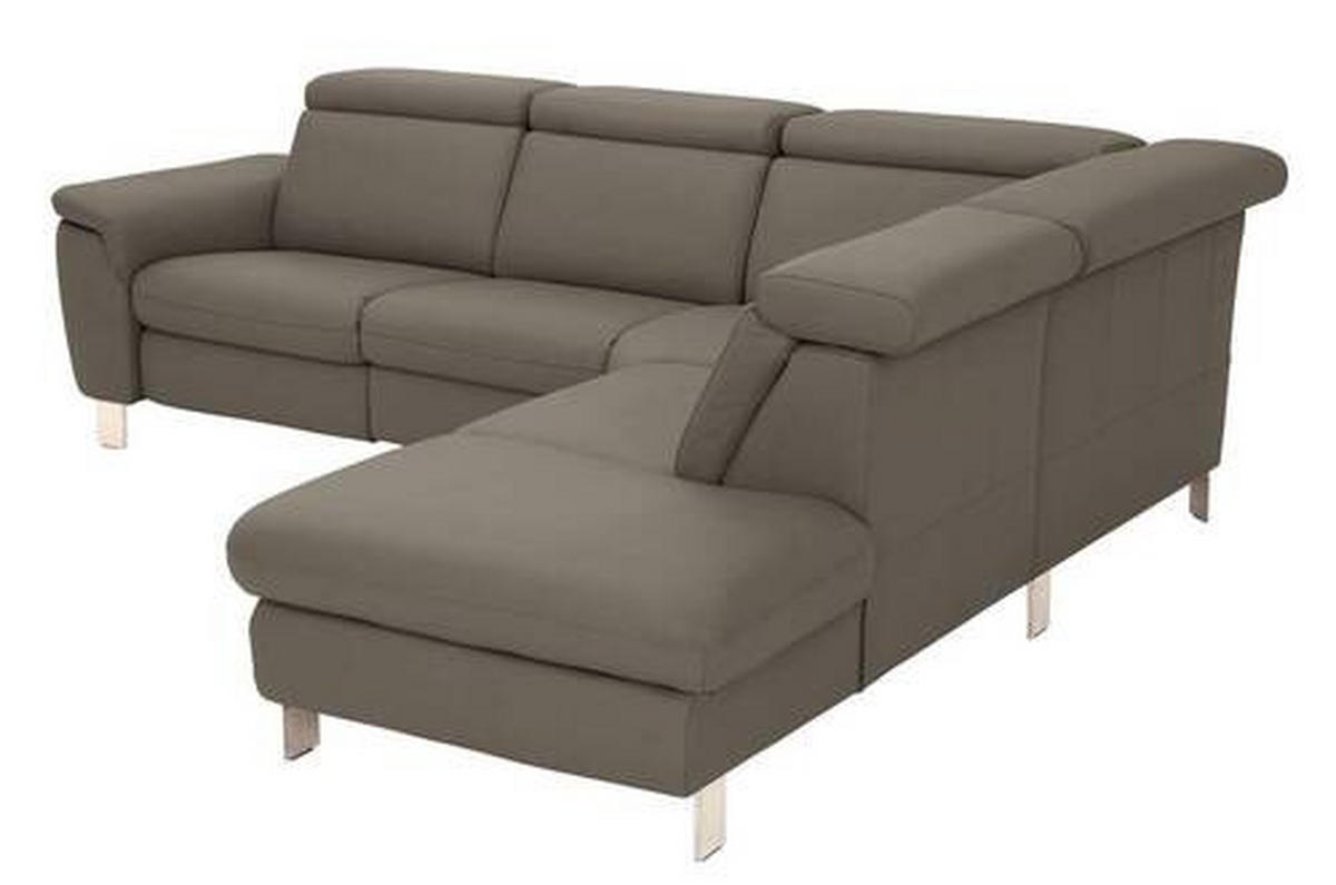ECKSOFA in Echtleder Graubraun  - Graubraun/Alufarben, Design, Leder/Metall (271/239cm) - Cantus