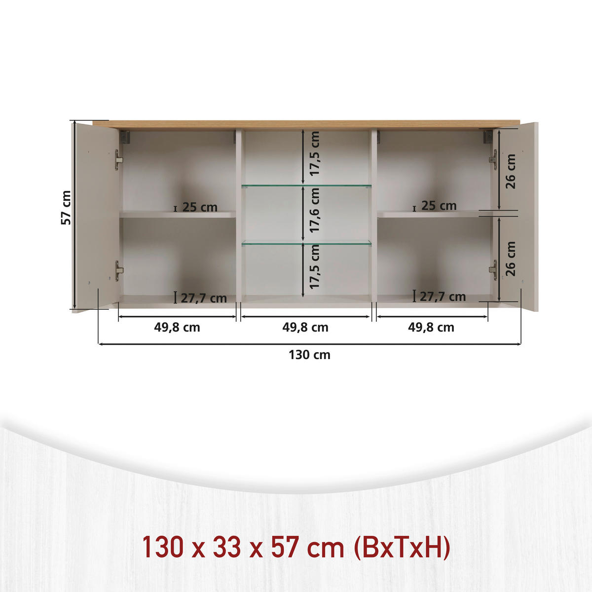 VISEČA OMARA 130,3/57,5/33 cm  - srebrne barve/kašmir, Moderno, kovina/steklo (130,3/57,5/33cm) - Xora