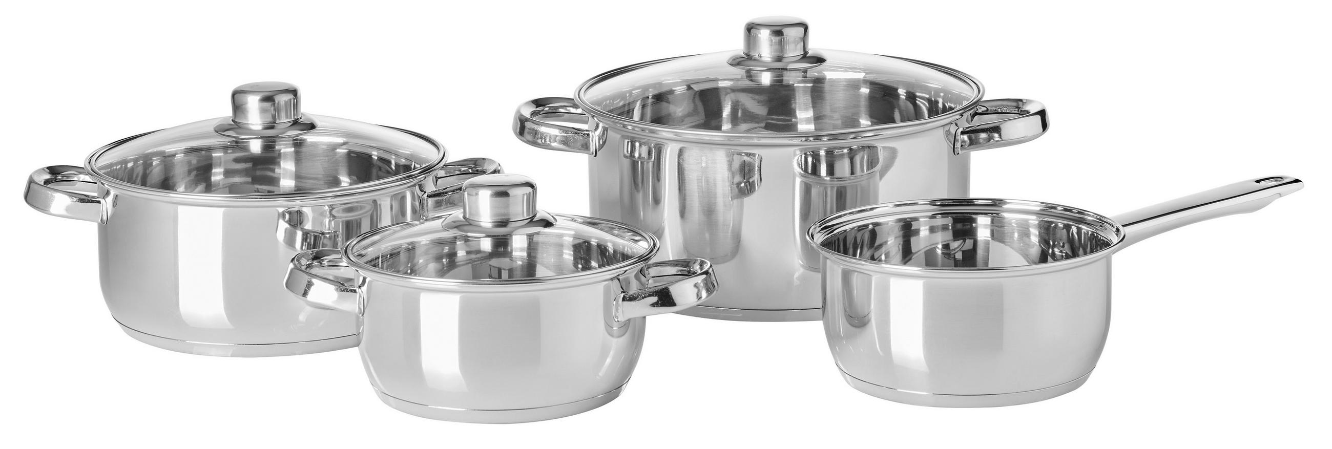 KOCHTOPFSET OLAV 4-teilig  - Klar/Edelstahlfarben, Basics, Glas/Metall - Homeware Profession.