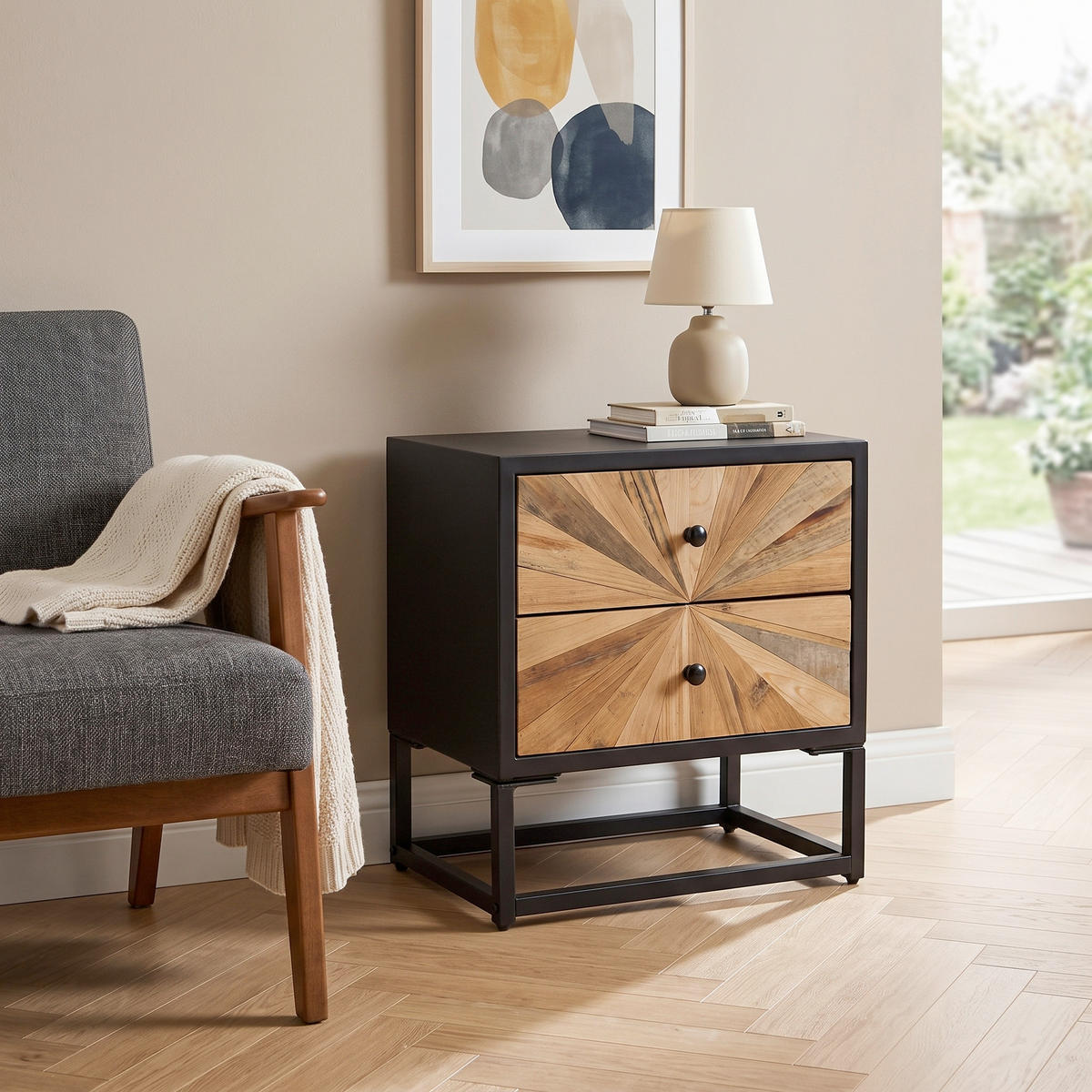 SIDEBOARD  49/50,5/32 cm 2 låda(or)  - Tannenholzfarben/svart, Modern, metall/trä (49/50,5/32cm) - MID.YOU
