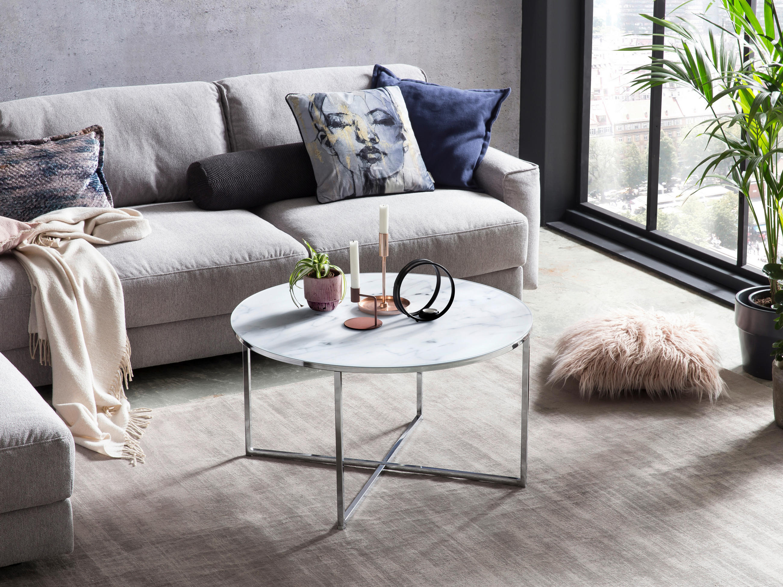 COUCHTISCH 80/80/45 cm rund Weiß, Chromfarben  - Chromfarben/Weiß, Design, Glas/Metall (80/80/45cm) - Livetastic