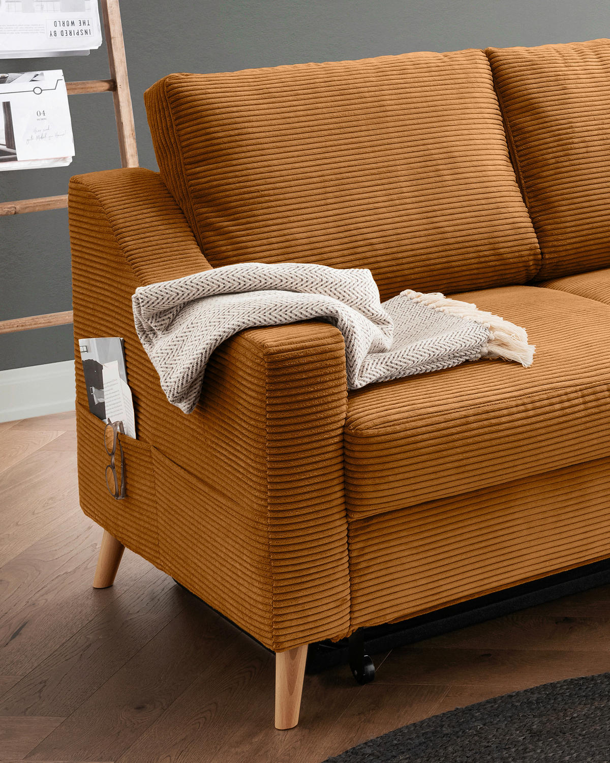 ECKSOFA Valentina Goldfarben Cord  - Goldfarben/Naturfarben, MODERN, Holz/Textil (230/200cm) - Livetastic