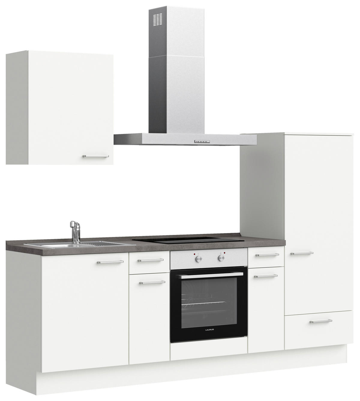 KÜCHENBLOCK 240 cm   in Weiß, Schieferfarben  - Schieferfarben/Edelstahlfarben, MODERN, Holzwerkstoff/Metall (240cm) - Nobilia