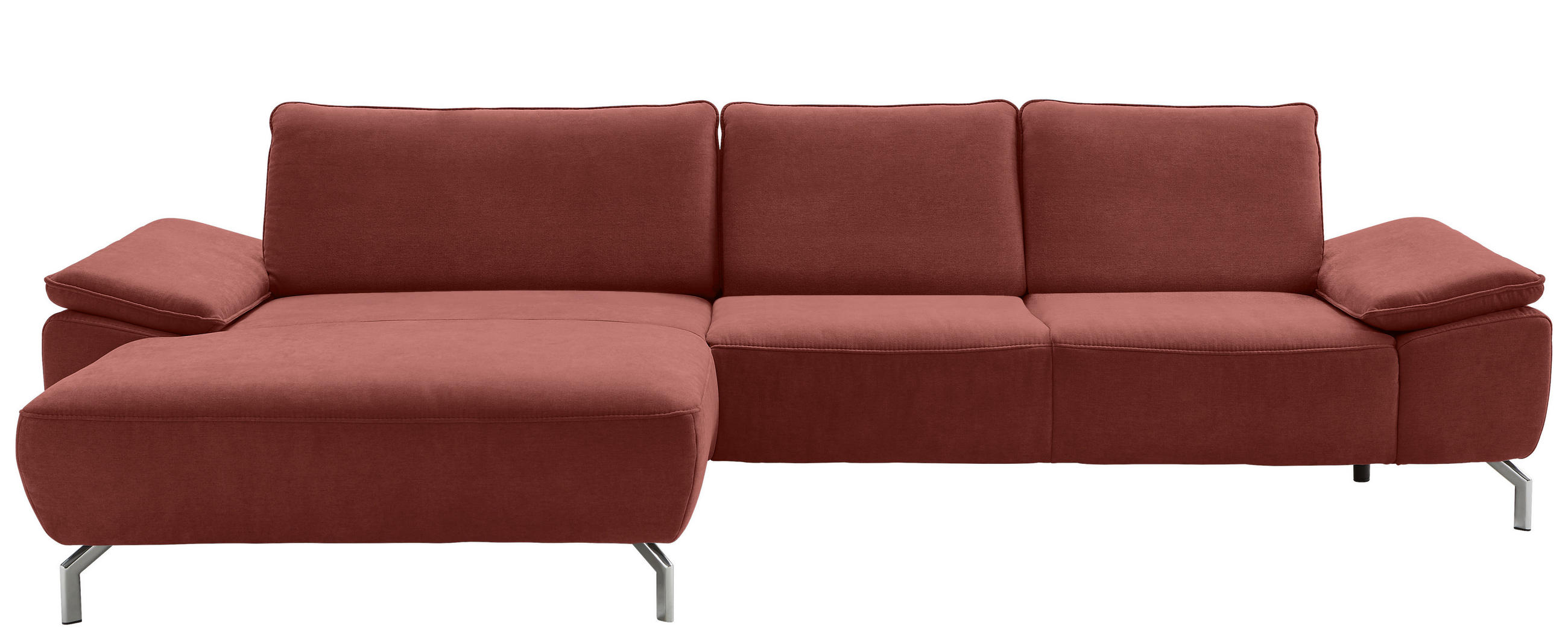 ECKSOFA MR 270 Bordeaux Chenille  - Chromfarben/Bordeaux, Design, Textil/Metall (181/335cm) - Musterring