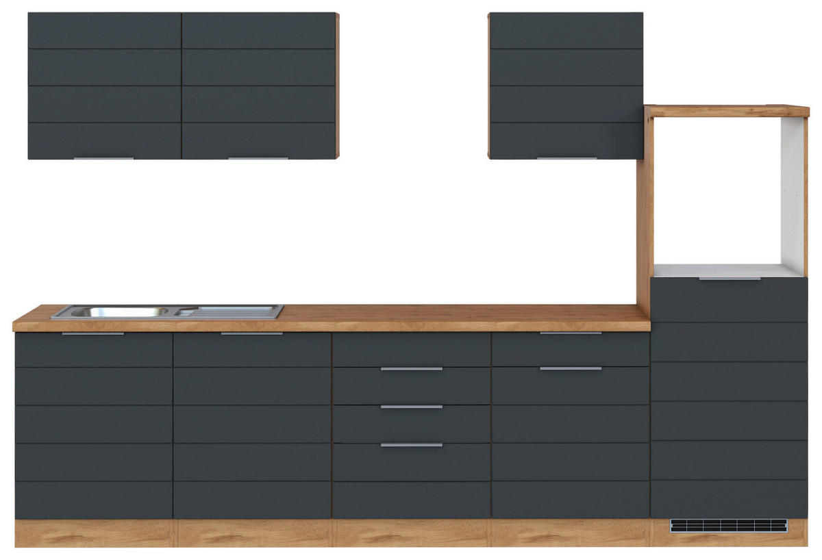 KÜCHENLEERBLOCK 300 cm   in Grau, Eiche Wotan  - Eiche Wotan/Grau, Design, Holzwerkstoff/Metall (300cm) - Held