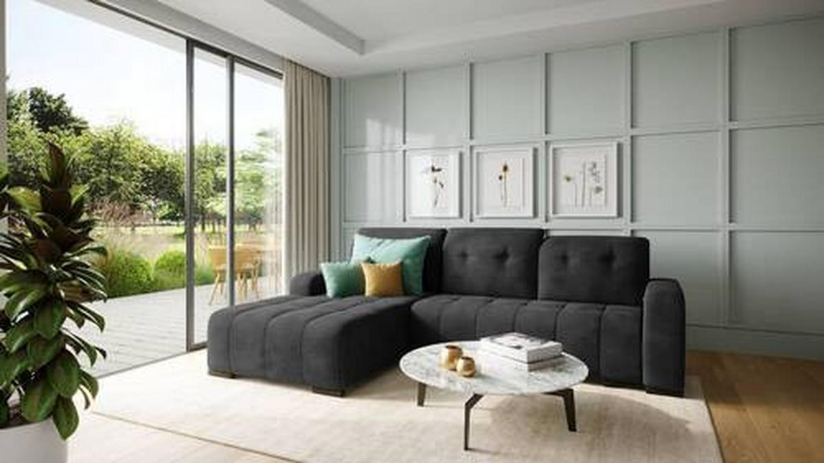 ECKSOFA in Mikrofaser Schwarz  - Schwarz, Modern, Textil/Metall (292/185cm) - Livetastic