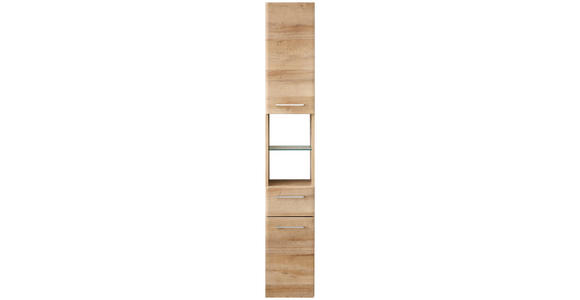 HOCHSCHRANK 30/185,5/33 cm  - Chromfarben/Eichefarben, KONVENTIONELL, Glas/Holzwerkstoff (30/185,5/33cm) - Xora