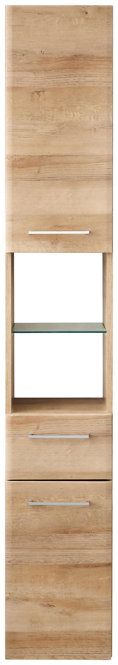 HOCHSCHRANK 30/185,5/33 cm  - Chromfarben/Eichefarben, KONVENTIONELL, Glas/Holzwerkstoff (30/185,5/33cm) - Xora