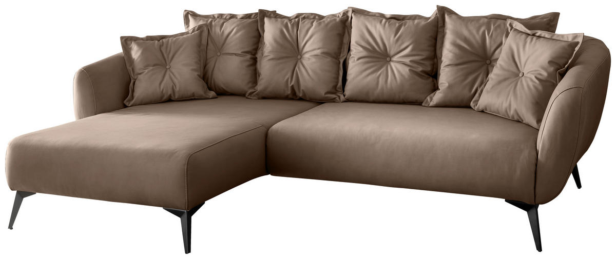 ECKSOFA Braun Lederlook  - Schwarz/Braun, MODERN, Textil/Metall (162/277cm) - Livetastic