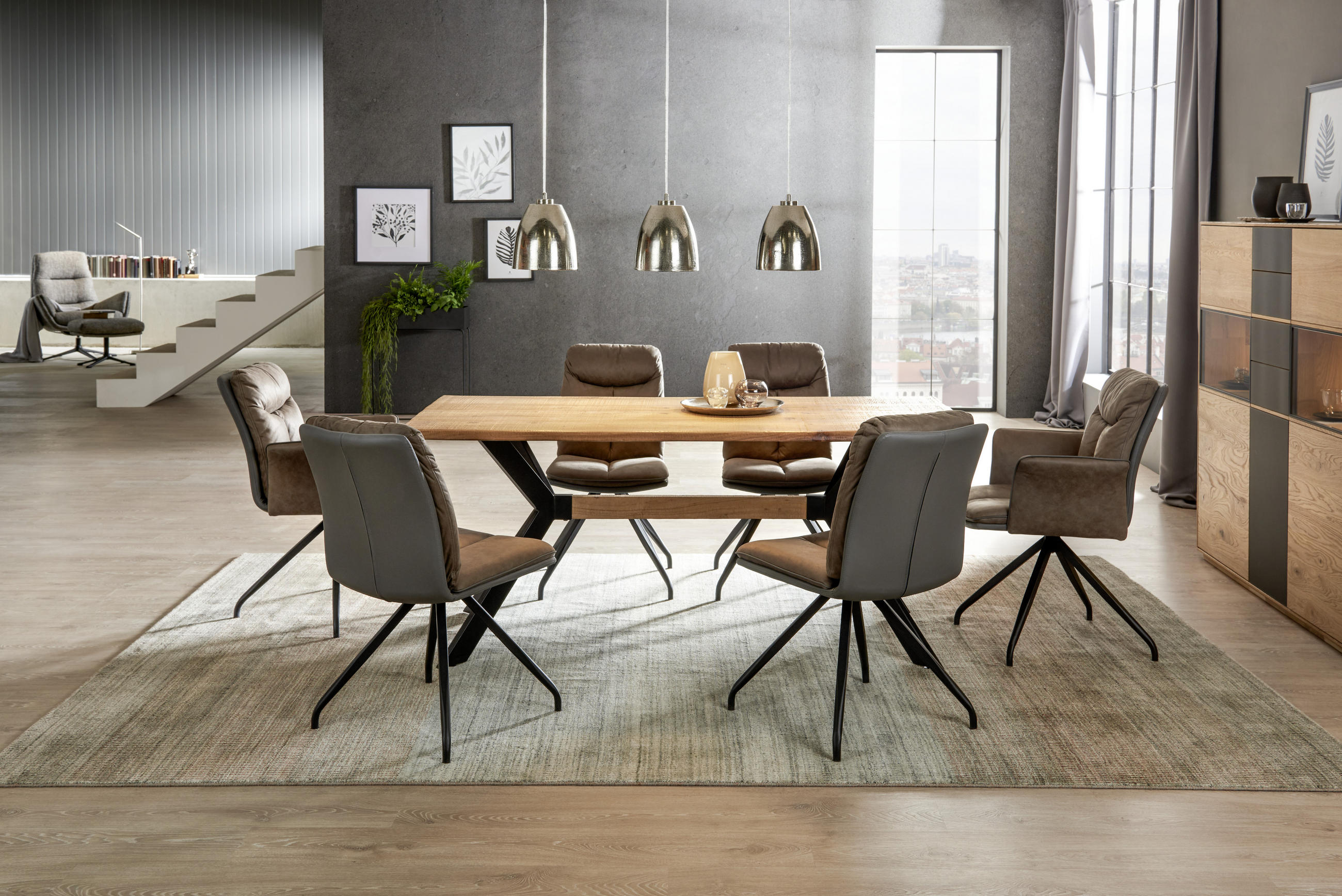 SCAUN CU BRAțE in maro, gri  - maro/negru, Design, metal/textil (63,5/87,5/68,5cm) - Hom`in