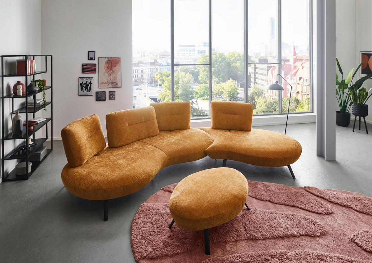 BIGSOFA Flachgewebe Senfgelb  - Senfgelb/Schwarz, Design, Textil/Metall (456/93/138cm) - Moderano