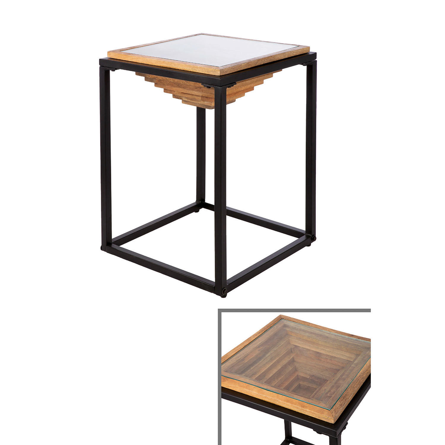 BEISTELLTISCH Mangoholz massiv Schwarz, Hellbraun quadratisch  - Hellbraun/Schwarz, Basics, Holz/Metall (40/56/40cm)