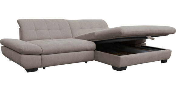 ECKSOFA in Mikrofaser Hellgrau  - Hellgrau/Schwarz, Design, Textil/Metall (290/198cm) - Xora