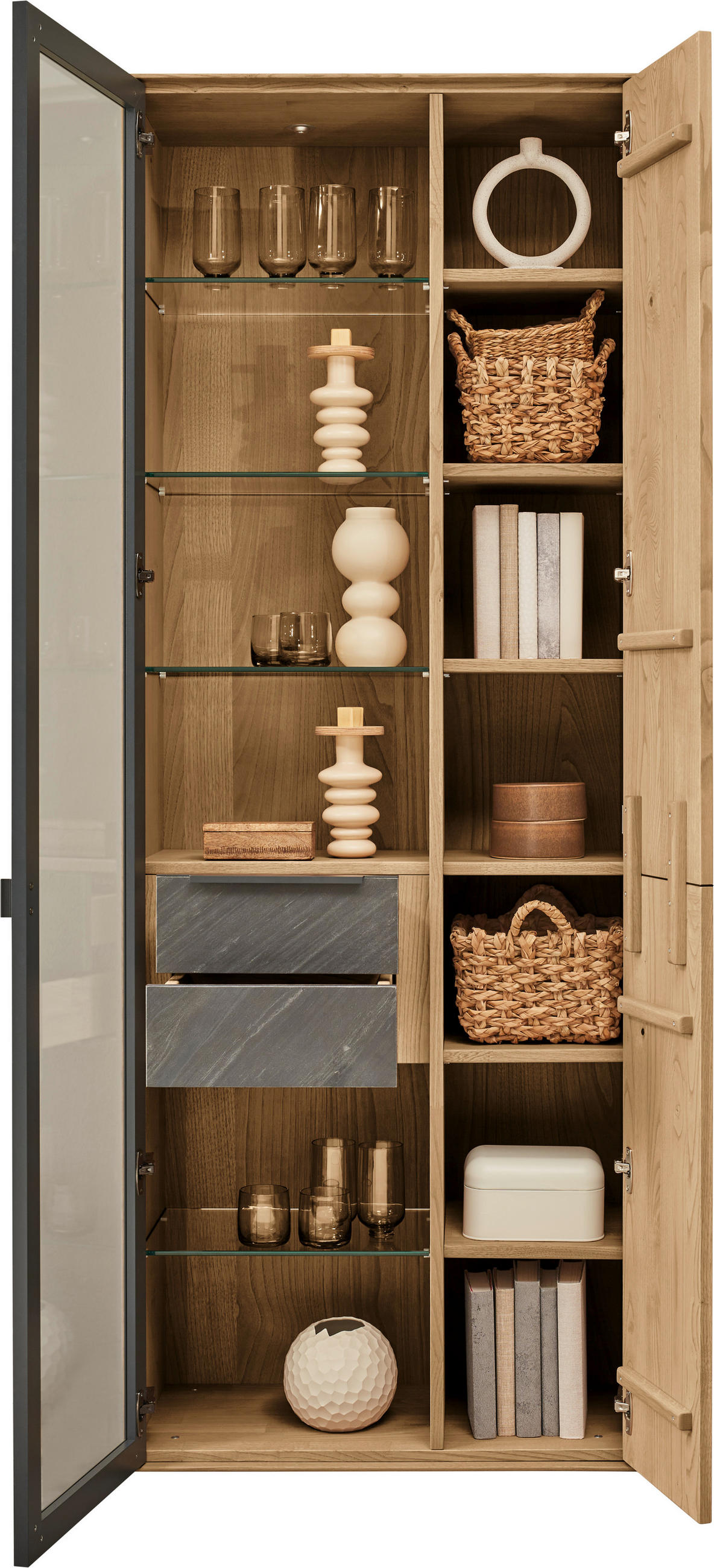 VITRINE Anthrazit, Kastanienfarben  77/205,5/39,5 cm  - Kastanienfarben/Anthrazit, Natur, Glas/Holz (77/205,5/39,5cm) - Valnatura