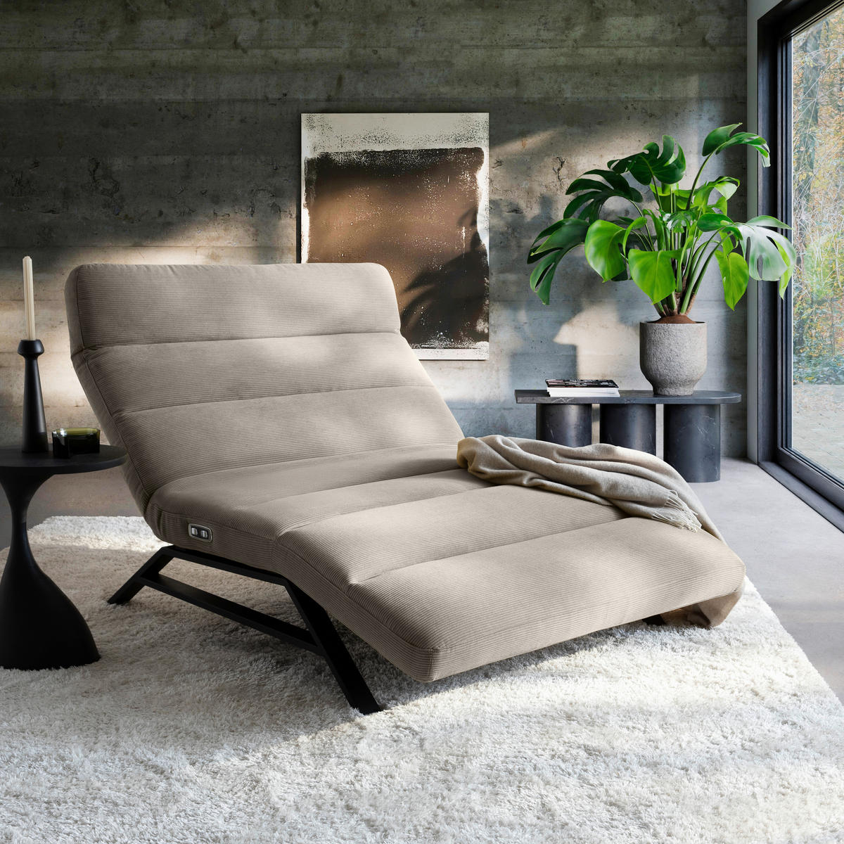 RELAXLIEGE in Feincord Sandfarben  - Sandfarben/Schwarz, Design, Textil/Metall (120/54-113/158-198cm) - Pure Home Lifestyle