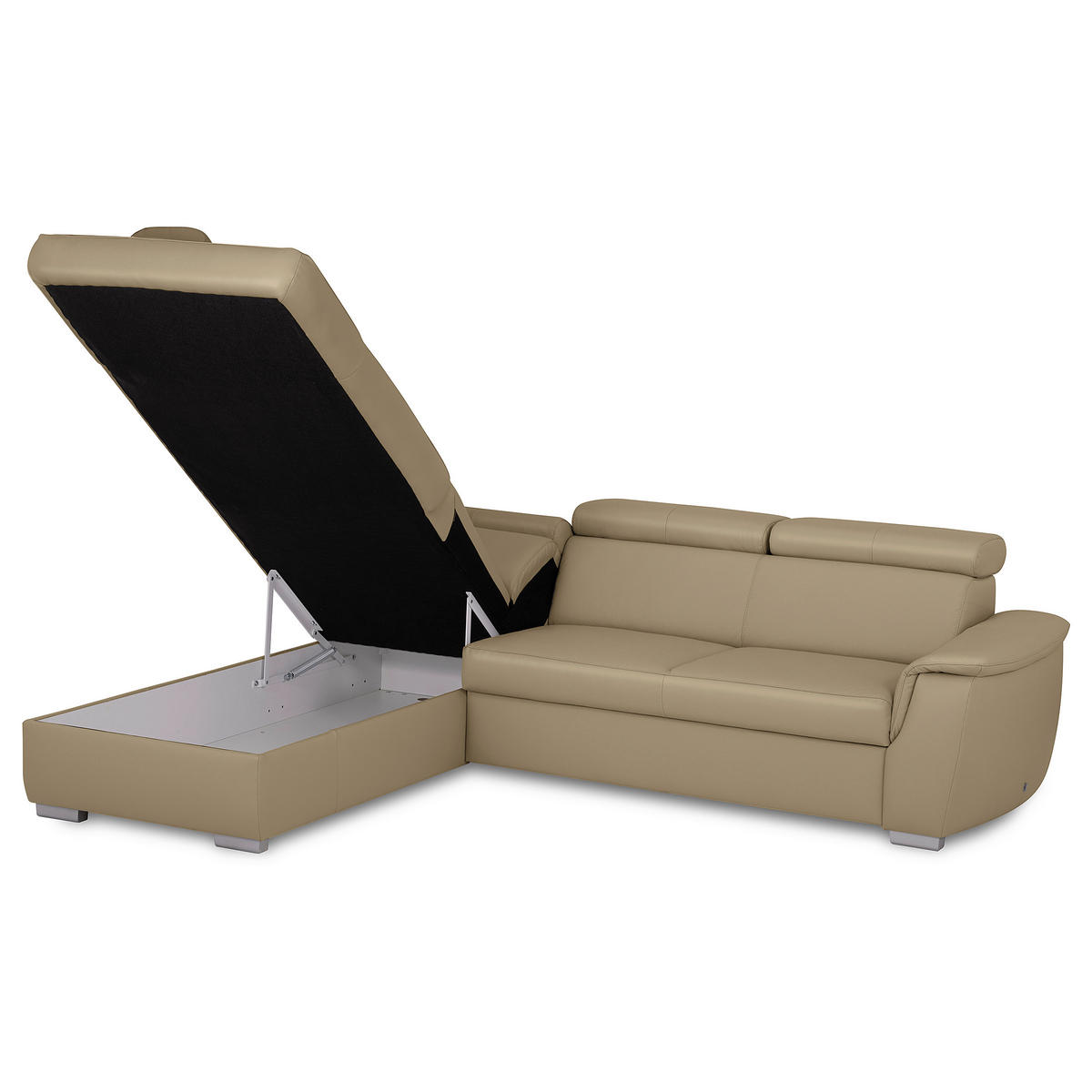 WOHNLANDSCHAFT  in Kombination Echtleder/Lederlook Hellgrau  - Hellgrau, Leder/Metall (211/262cm) - Celina Home