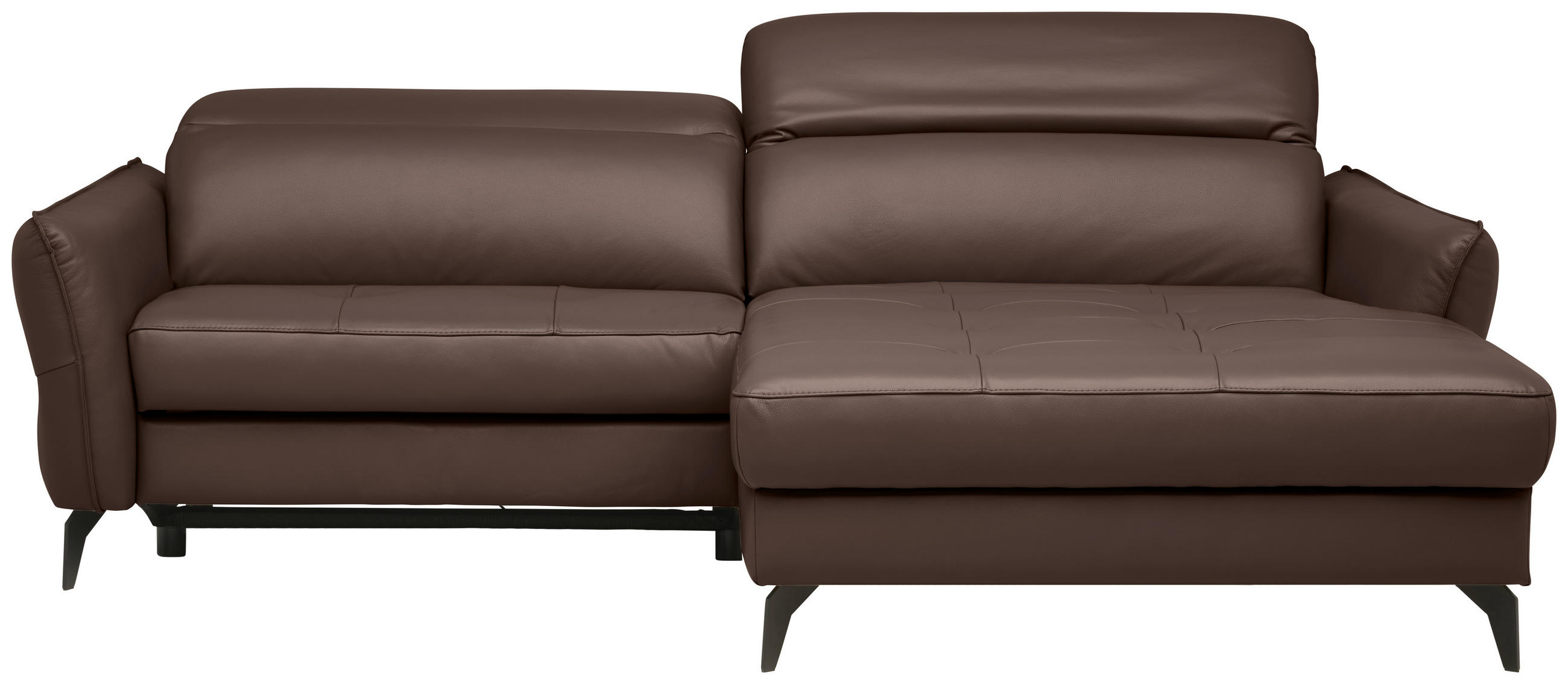 ECKSOFA inkl. Funktionen Braun Echtleder  - Schwarz/Braun, Design, Leder/Metall (246/175cm) - Celina Home