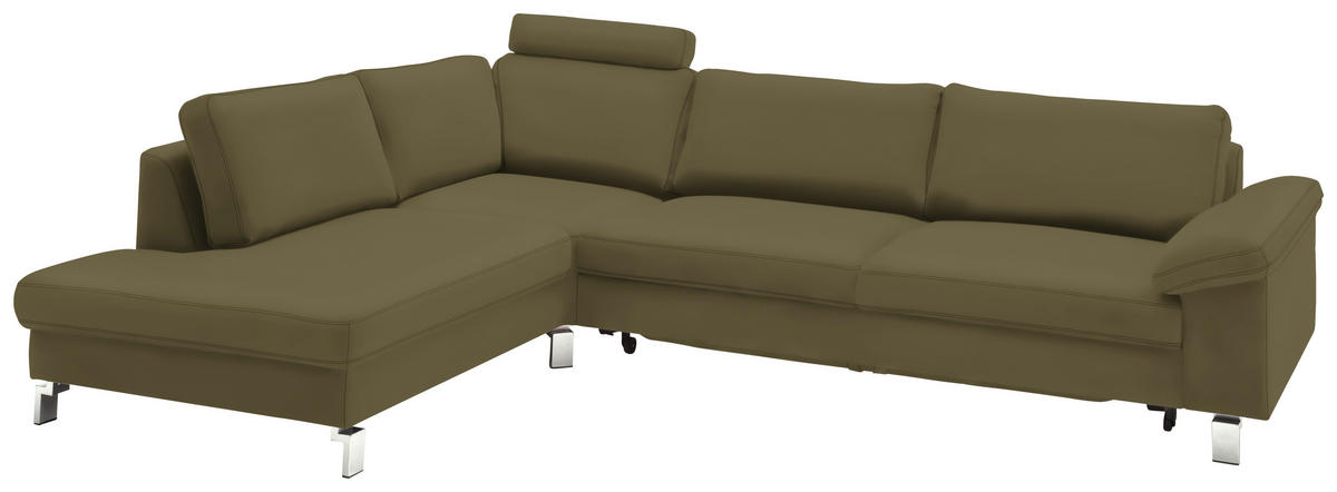 ECKSOFA in Echtleder Grün  - Chromfarben/Grün, Design, Leder/Metall (200/281cm) - Pure Home Lifestyle